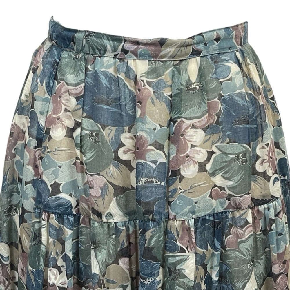 Vintage 70s Maybro Floral Semi Sheer Gauze Tiered Maxi‎ Skirt Boho S - Picture 4 of 11